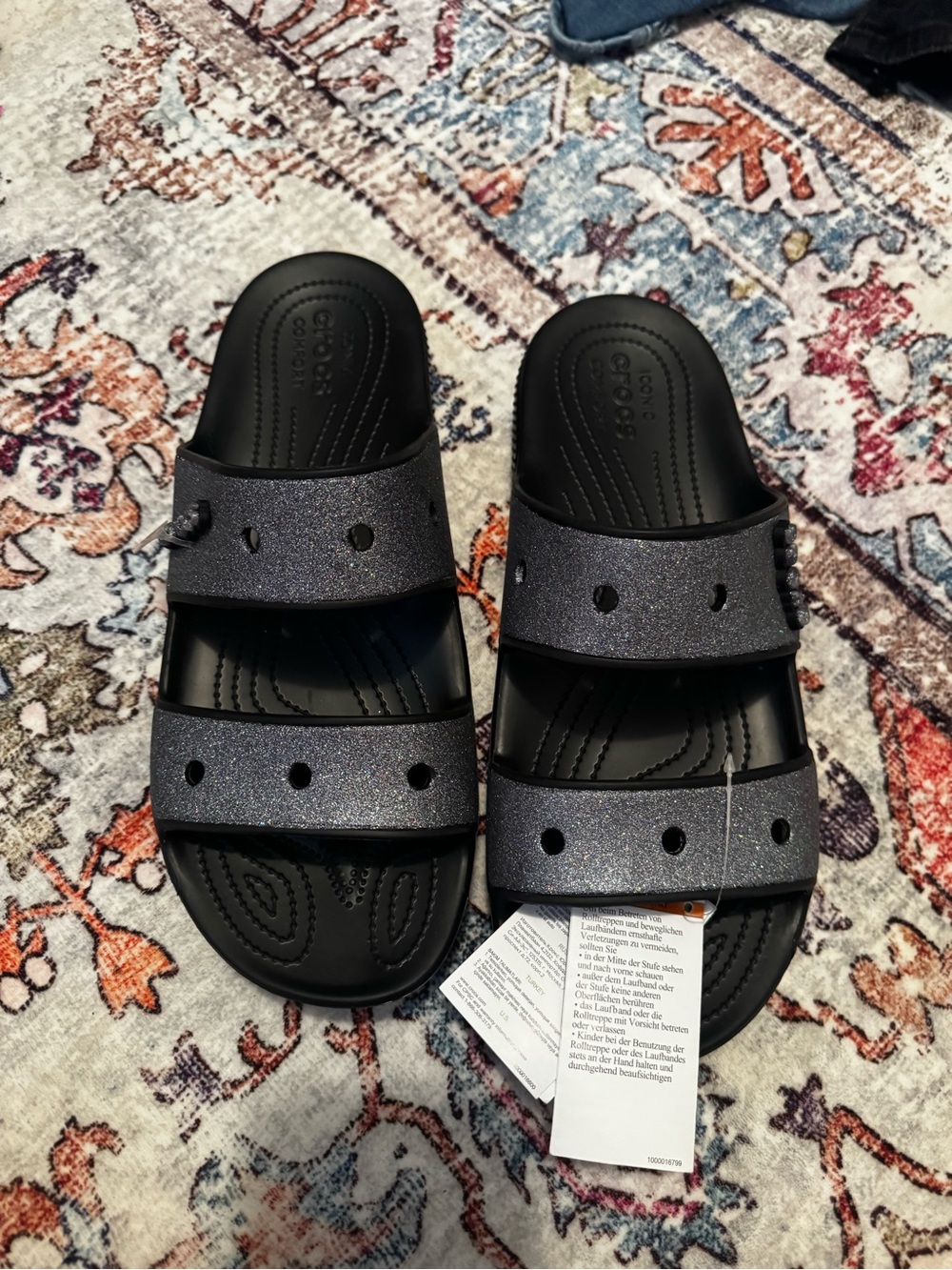 Crocs Men Black Glitter Double-Strap Slide Sandals